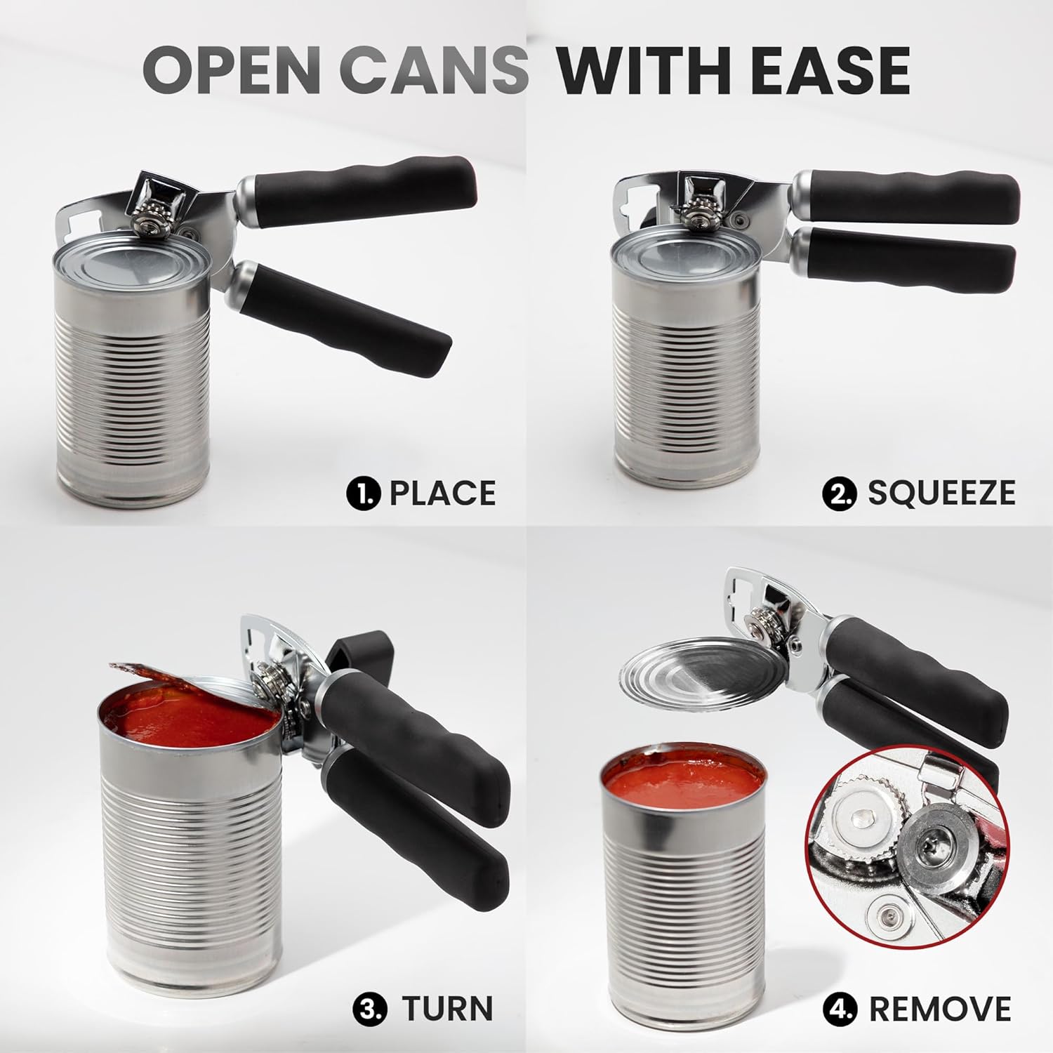 Zulay Kitchen COMFY™ Can Opener - Rust-Proof Stainless Steel with Soft Grip Handles - Black