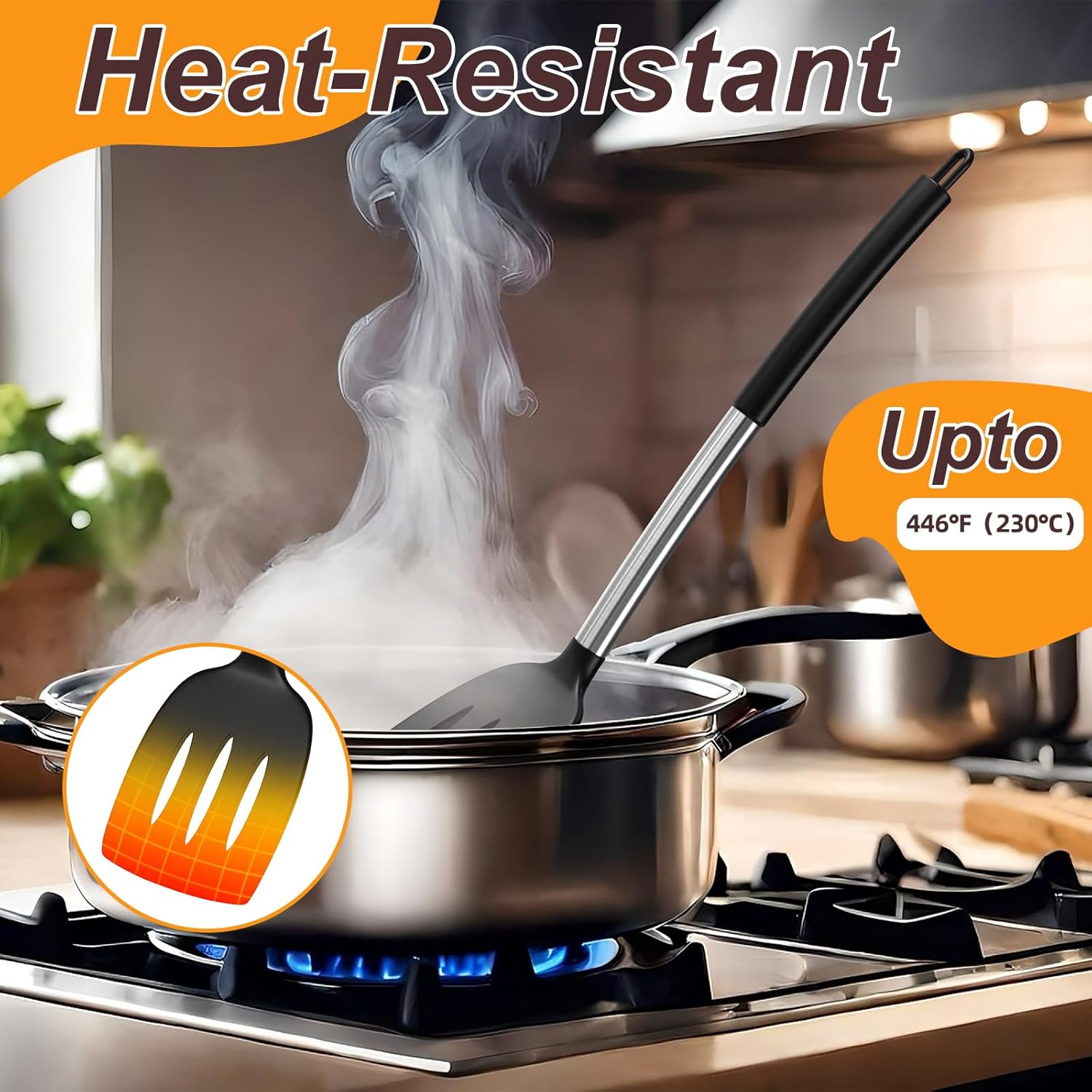 Yoehka Silicone Cooking Utensils Set - 4Pcs Heat Resistant Kitchen Tools with Stainless Steel Handles | Black