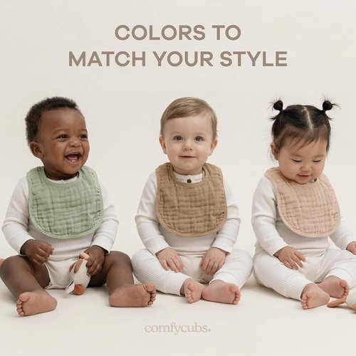 Comfy Cubs Muslin Bibs - Soft, Highly Absorbent Baby Bibs | Pack of 8, Adjustable Snaps, Colorful Designs