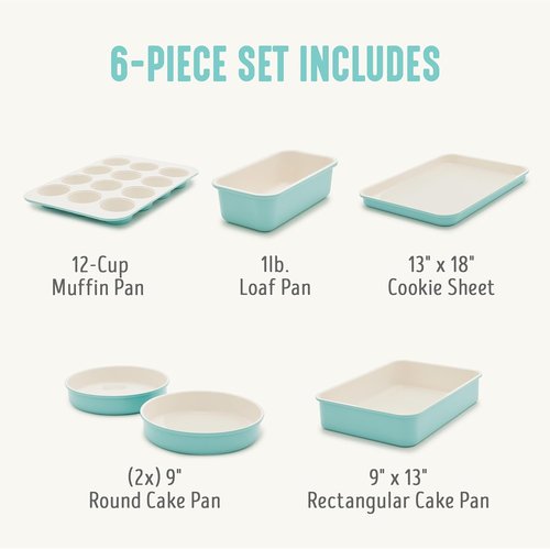 GreenLife 6-Piece Nonstick Bakeware Set - PFAS-Free Ceramic Oven Pans, Easy Release, Turquoise