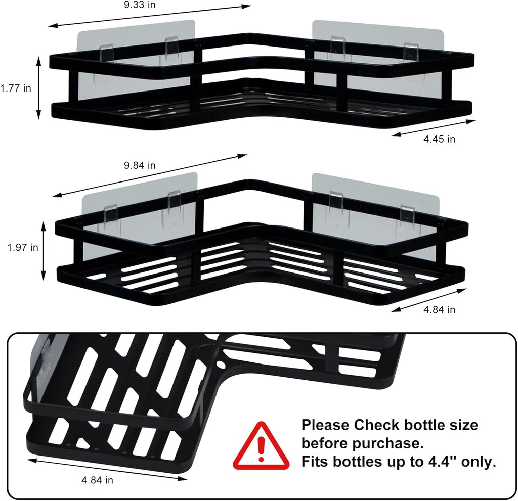 Skiennix Shower Caddy - Rustproof Bathroom Organizer with Shampoo Holder | 2 PCS Black Shelves