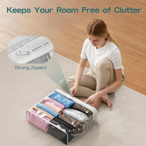 Clear Zippered Storage Bags by 5PACK - 22L for Clothes, Bedding, Blankets & More | White