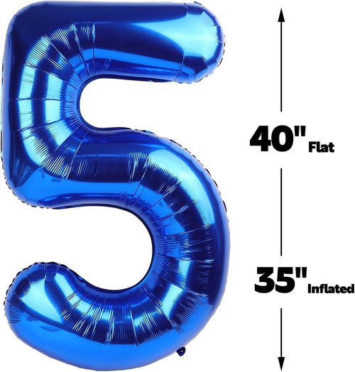 Large Number 5 Birthday Balloon by [Brand Name] - Navy Blue Foil Mylar for 5th, 15th, 25th Celebrations