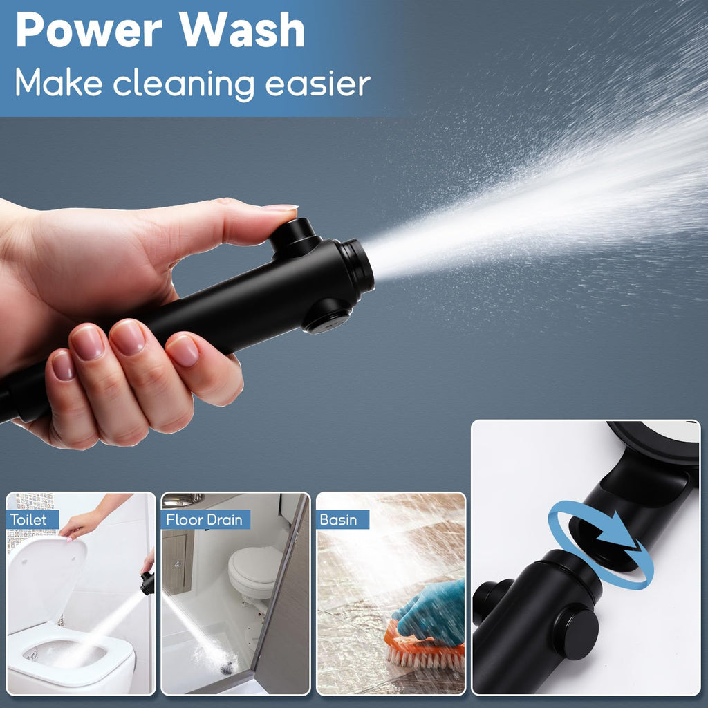 RV Shower Head with Hose, 5+1 Mode High Pressure Replacement with On/Off Switch, Water Saving Motorhome Shower Head for RV/Campervan, Caravan(Black)