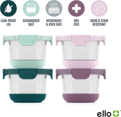Ello Duraglass 2-Cup Reusable Glass Container Jar - Leak-Proof Lids & Silicone Sleeves | BPA-Free, Dishwasher Safe