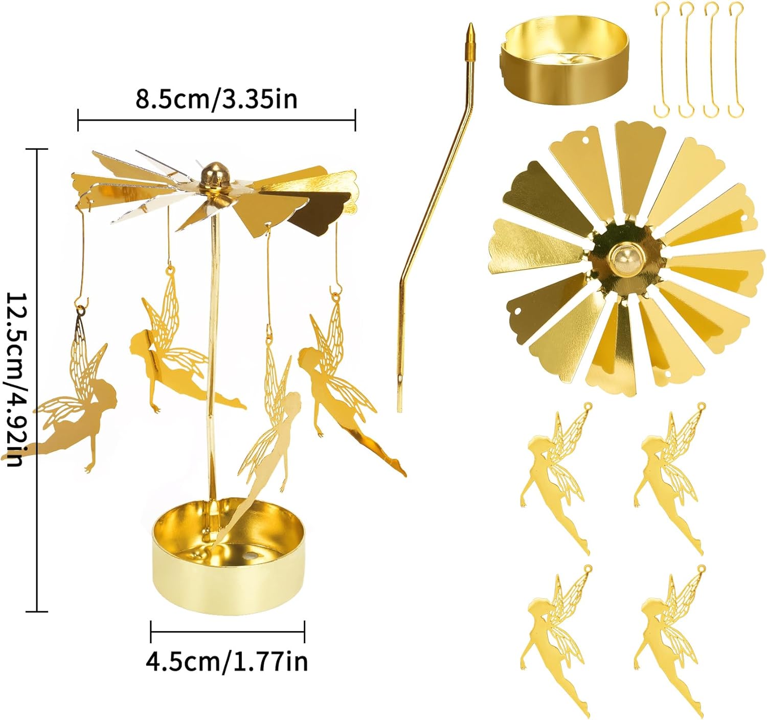 Skiennix Spinning Candle Holder - Gold Fairy Carousel Design | Rotating Metal Tea Light Centerpiece