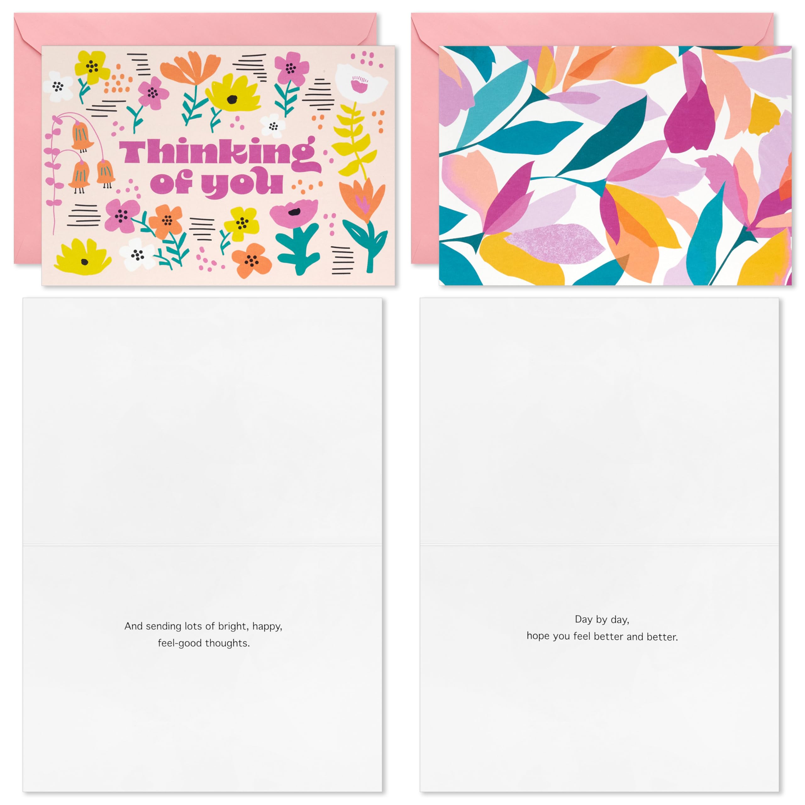 Hallmark Get Well and Thinking of You Card Assortment (16 Cards with Envelopes) Modern Flowers, Pink, Teal, Yellow