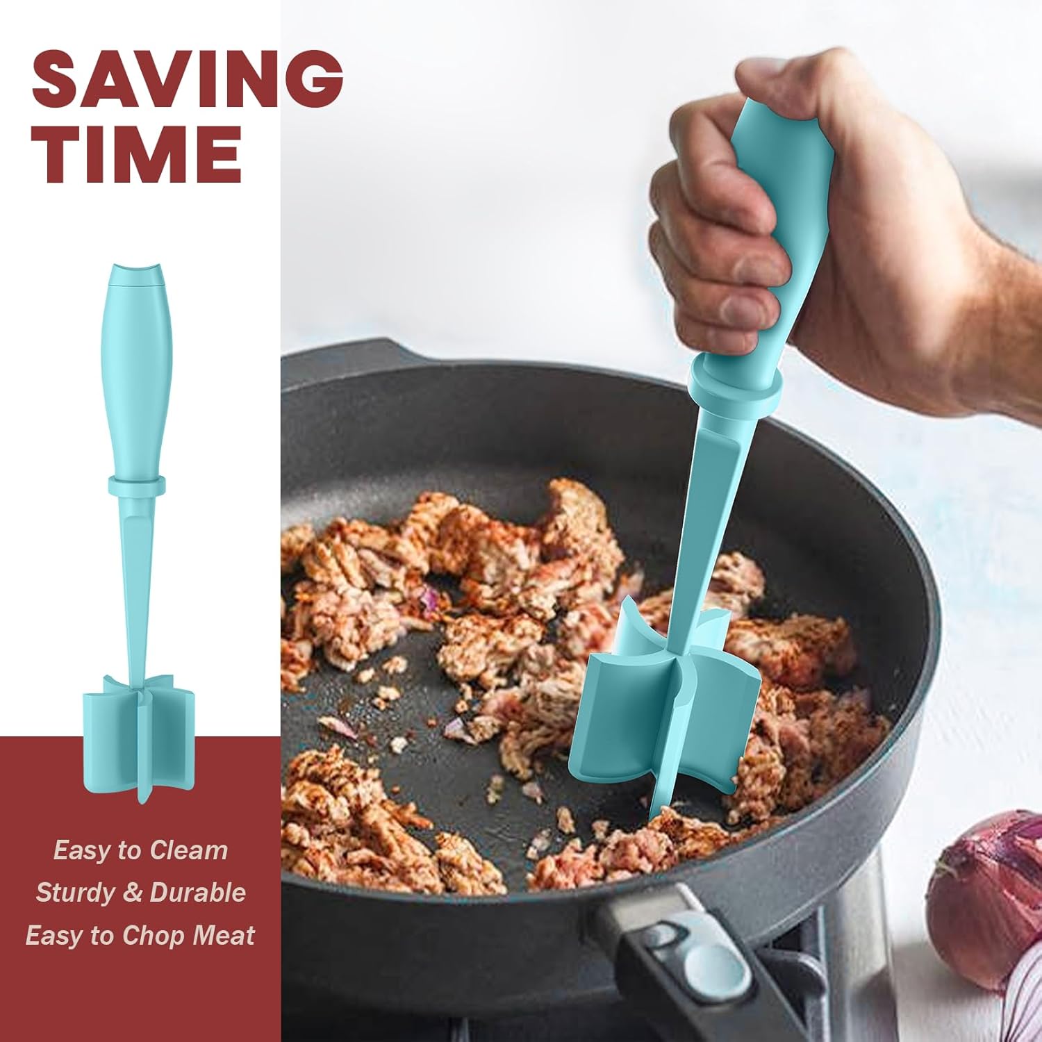 Meat Chopper - Skiennix Premium Heat Resistant Hamburger Smasher for Ground Beef & Turkey - Aqua