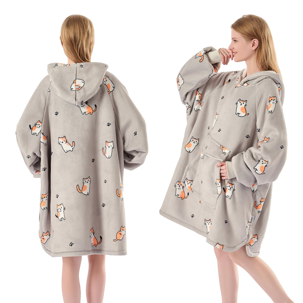 Krifey Wearable Blanket Hoodie, Oversized Sherpa Hooded Blanket for Adults
