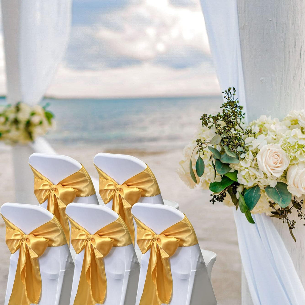 Regine Switzerland Satin Chair Sashes - 50PCS Elegant Gold Ribbon Ties for Wedding & Party Decor