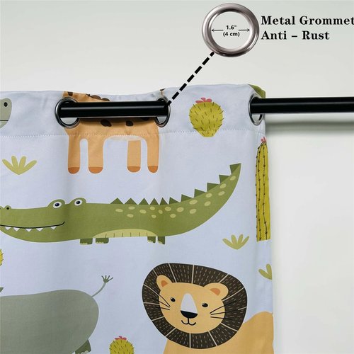 YUANZU Animal Curtains W42 x L63 Inch Grommet Thermal Insulated Blackout Window Drapes Safari Hippo Crocodile Lion Elephant Giraffe Woodland Zoo Pattern for Kids Boys Girls Nursery Bedroom 2 Panels