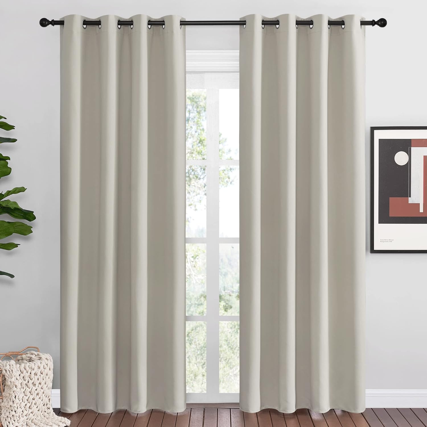 NICETOWN Natural Room Darkening Curtains - 86" Long | Total Privacy Drape Panels for Boho Farmhouse Decor (Set of 2, 55" Wide)