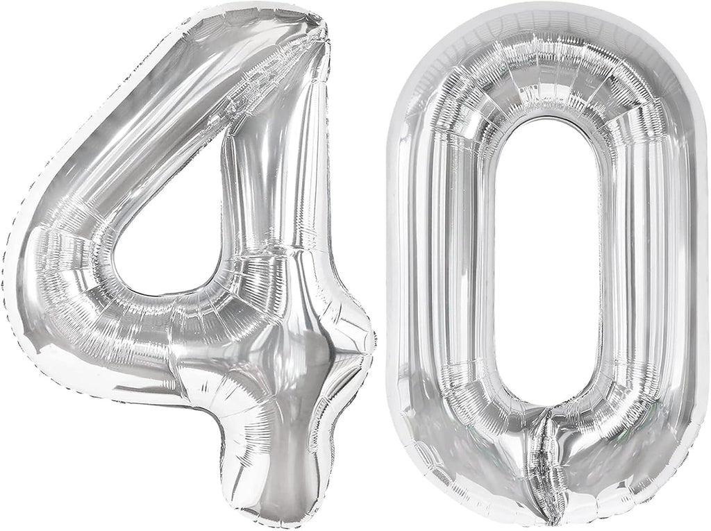 Silver Number 40 Balloon - 40-Inch Metallic 40th Birthday Decoration for Kids & Adults
