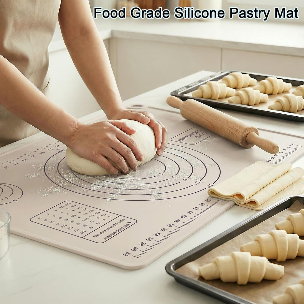 Skiennix Silicone Pastry Mat - Extra Thick Non-Stick Baking Mat with Measurements | 28" x 20" | Beige