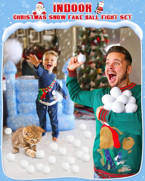 LQYoyz Snowball Fight Set Indoor 100 Pack 2 Inch Large Size Fake Snow Fight Ball for Kids Artificial Snow Balls Kids Toys, Winter Snowball Fight Games Xmas Party Decor DIY Supplies Gifts