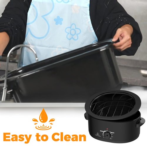 8 Quart Roaster Oven with Self-Basting Lid, Turkey Roasting Pan with Removable Roasting Rack, Turkey Defrost & Warm Function, Adjustable Temperature for Use as a Slow Cooker, Stainless Steel, Black