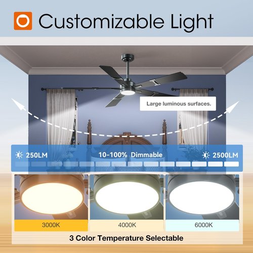 addlon Ceiling Fans with Lights, 60 inch Black Ceiling Fan with Light and Remote Control, Reversible, 3CCT, Dimmable, Noiseless, Large Ceiling Fan for Bedroom, Farmhouse, Indoor/Outdoor Use