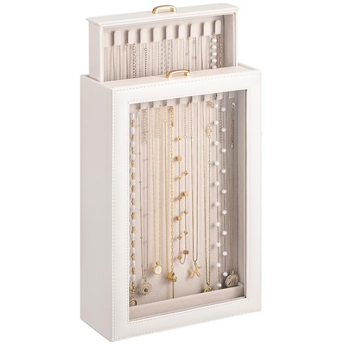 Lolalet Necklace Organizer Box, Jewelry Storage Box with Clear Window for Necklaces Bracelets, Tangle-Free Necklace Display Case for Women Girls, Mothers Day Gift