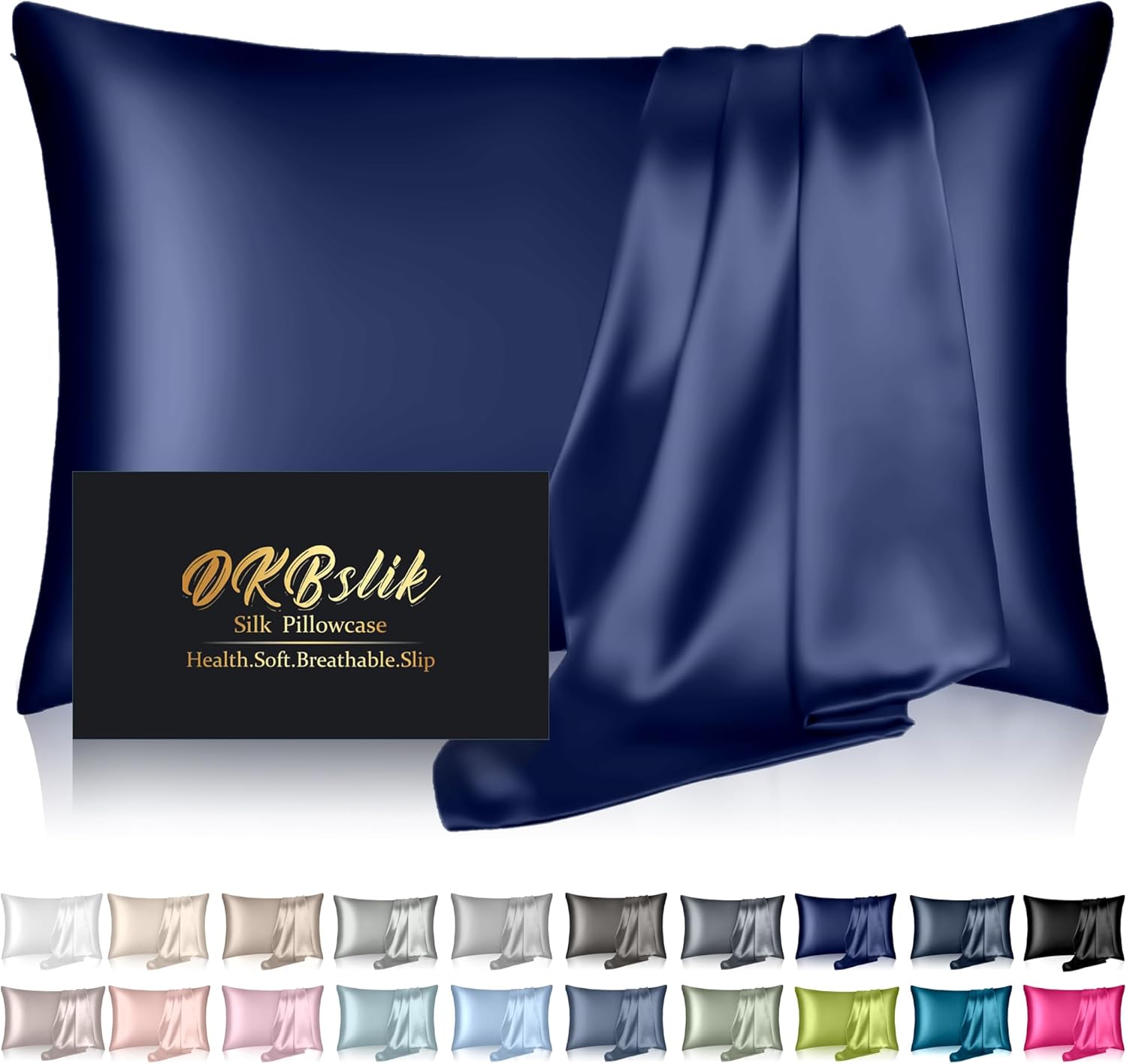 Mulberry Silk Pillowcase by Skiennix - Anti-Acne Cooling Beauty Sleep | Queen Size, Navy Blue