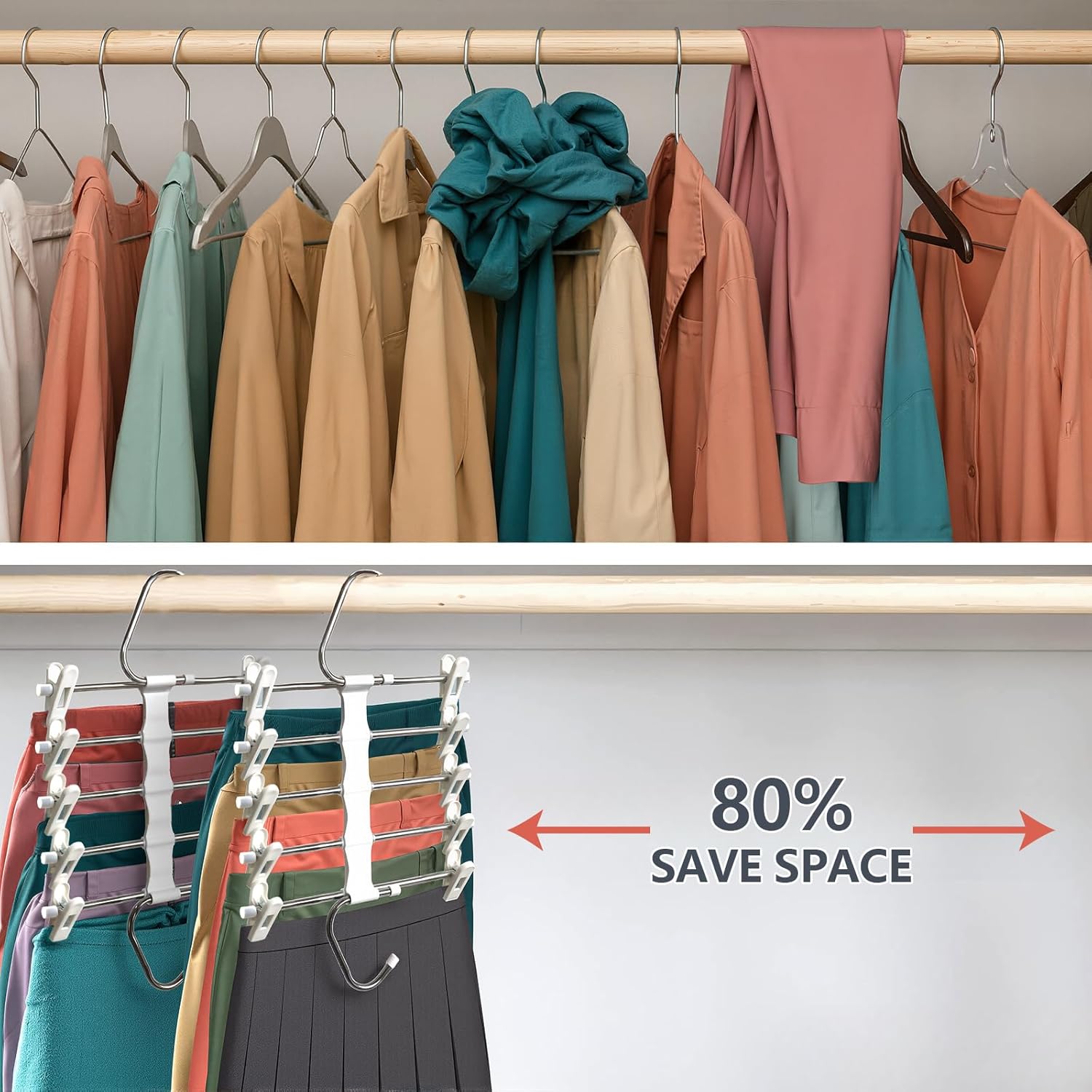 Skiennix Skirt Hangers - Space-Saving Metal Pants Hangers with Clips - 2 Pack Closet Organizer