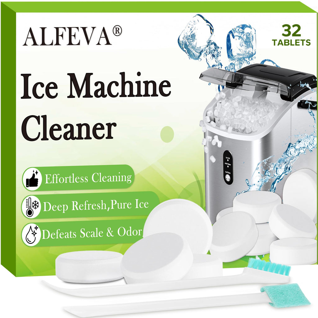 Ice Machine Cleaner and Descaler Kit- 32 Tablets with 2 Specialized cleaning brushes,ice maker cleaner Ideal for Frigidaire,Opal,GE Profile, Kitchenaid countertop units.Removes Lime Scale,Calcium.