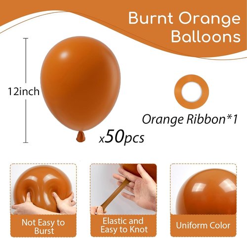Burnt Orange Balloons | 12-Inch Latex Balloons - 50 Pack for Fall-Themed Events & Celebrations
