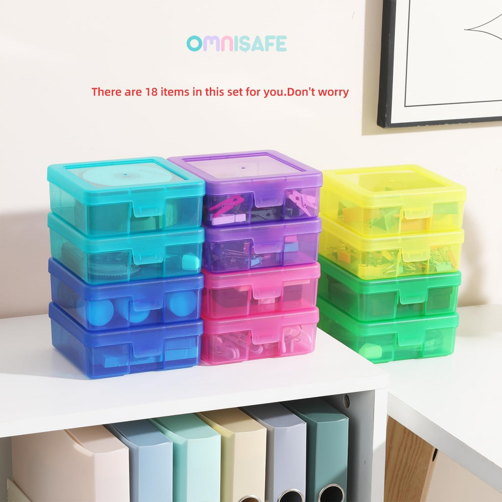 Skiennix 18-Pack Mini Plastic Storage Containers - Colorful Hobby Art Organizer with Latching Lid