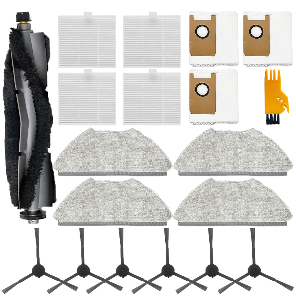 Frexusuent 19 Pcs Accessories for AIRROBO T20+ Robot Vacuum Cleaner, 1 Main Brush, 3 Dust Bags, 4 HEPA Filters, 4 Mop Pads, 6 Side Brushes, T20+ Replacement Kit