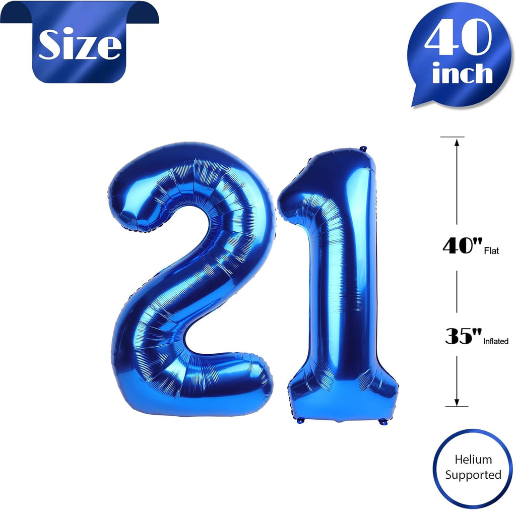 Number 21 Navy Blue Balloon - 40 Inch Birthday Decoration for 21st Celebration | Perfect for Men & Women