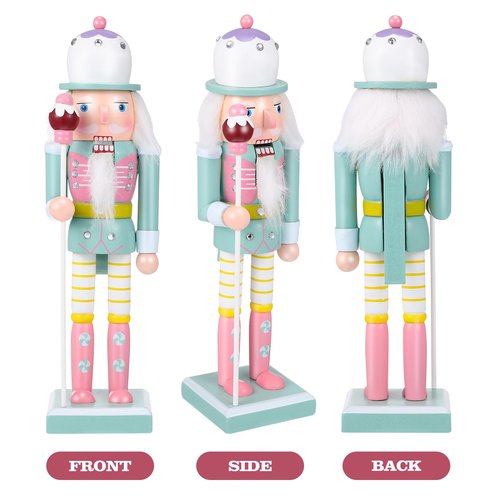 BESPORTBLE 25CM Christmas Nutcracker Soldier, Wooden Pink Nutcracker Figure, Christmas Decoration Cute Figurine for Holiday Party and Festive Home Decor