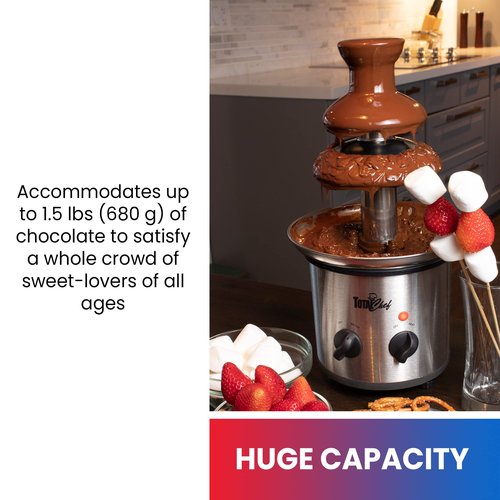 Total Chef 3 Tier Chocolate Fountain Machine – Mini Fondue Fountain for Chocolate, Cheese & Dessert – Fuente de Chocolate para Fiesta, Chocolate Fondue Set for Party and Events, Queso Fountain