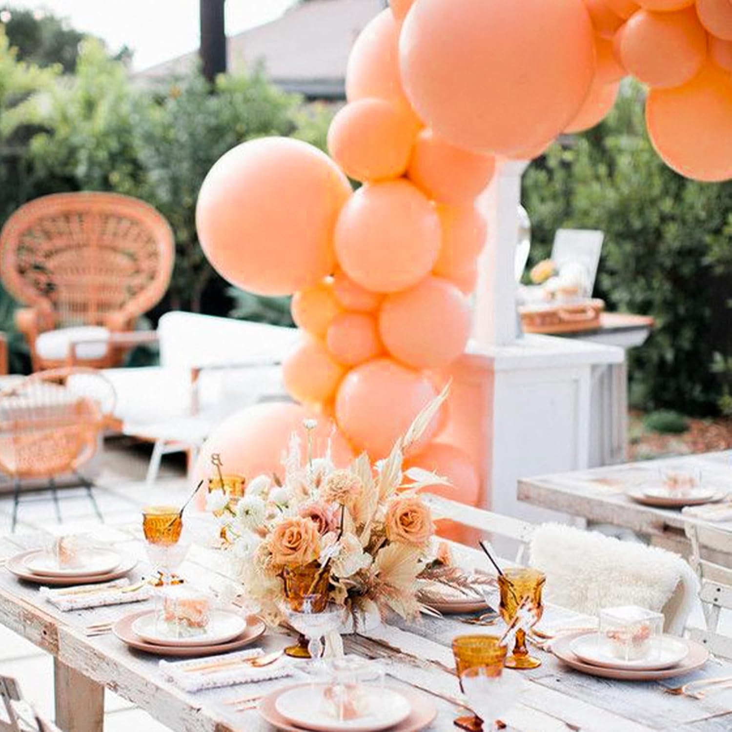PartyWoo Peach Balloons - 140-Piece Latex Balloon Arch Kit in Light Orange & Blush Pink | Wedding & Baby Shower Decor