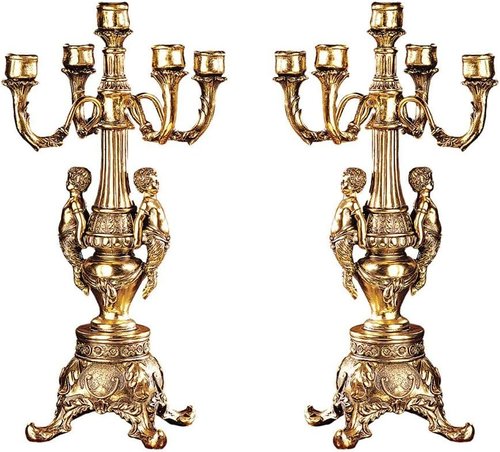 Design Toscano Grande Chateau Beaumont Candelabra - Elegant Candle Holders Set of Two, 20" Tall, Metallic Gold Finish