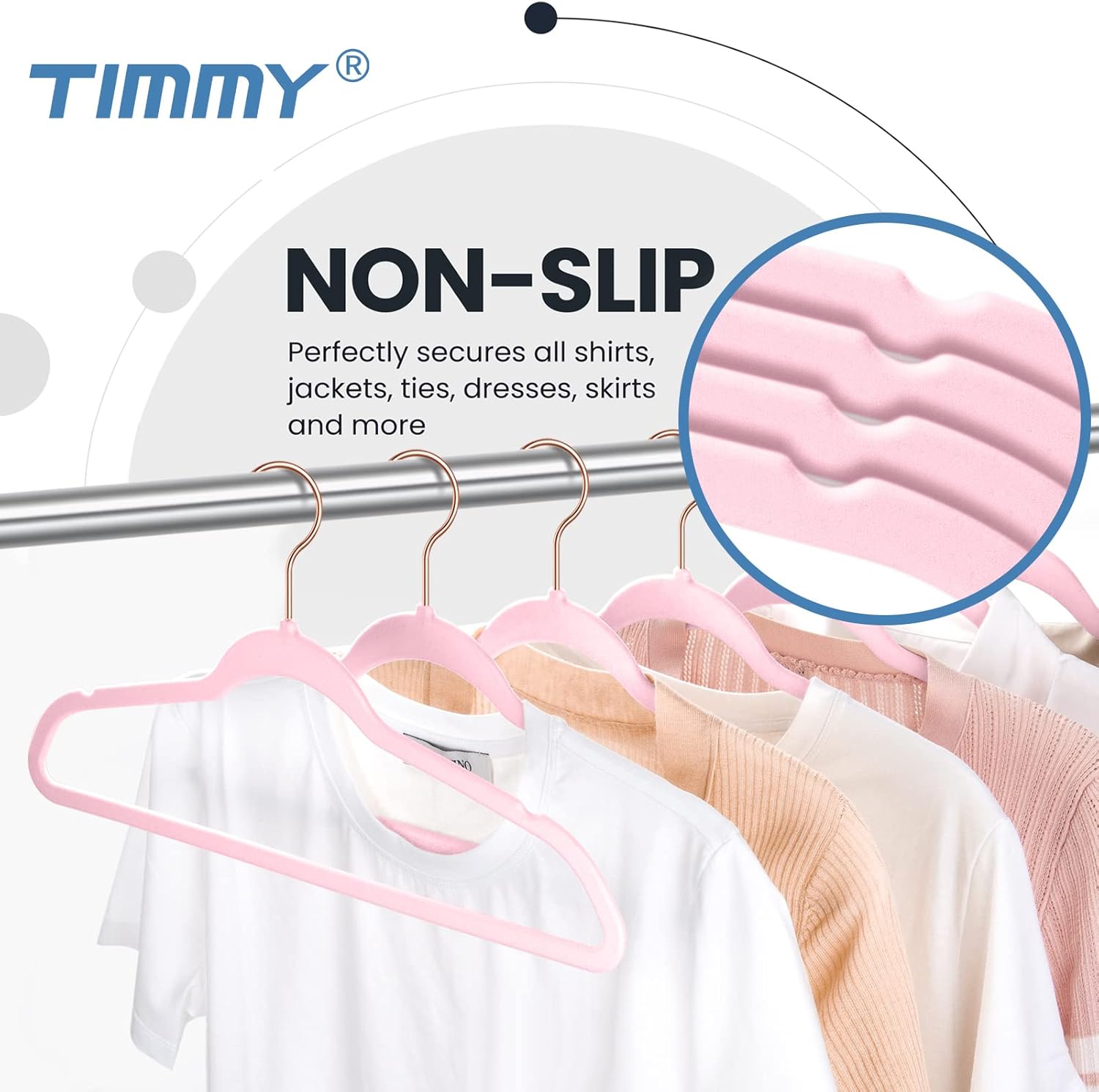 TIMMY Velvet Hangers - 50-Pack Ultra-Thin Space-Saving Suit & Coat Hangers | Heavy-Duty Pink Design