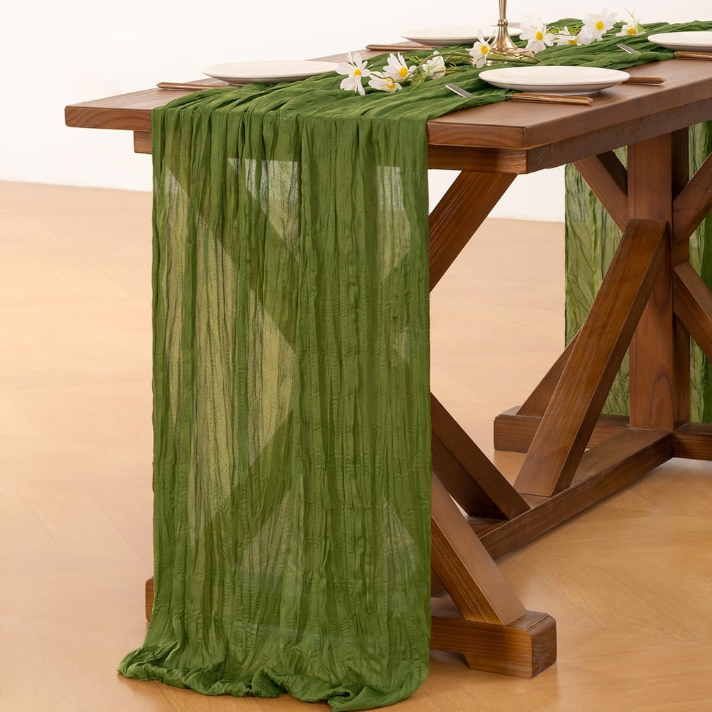 Socomi Cheesecloth Table Runner - Boho Rustic Green 120-Inch for Weddings, Parties & Home Decor