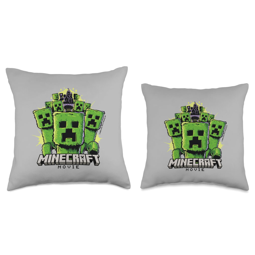 A Minecraft Movie Group Of Creepers Surrounding The Heroes Throw Pillow