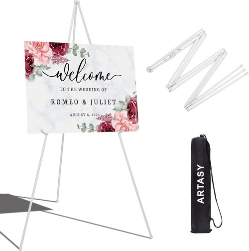 ARTASY 63" Portable Easel Stand - Ideal for Wedding Signs & Posters, Supports 5 lbs - White, 1 Pack