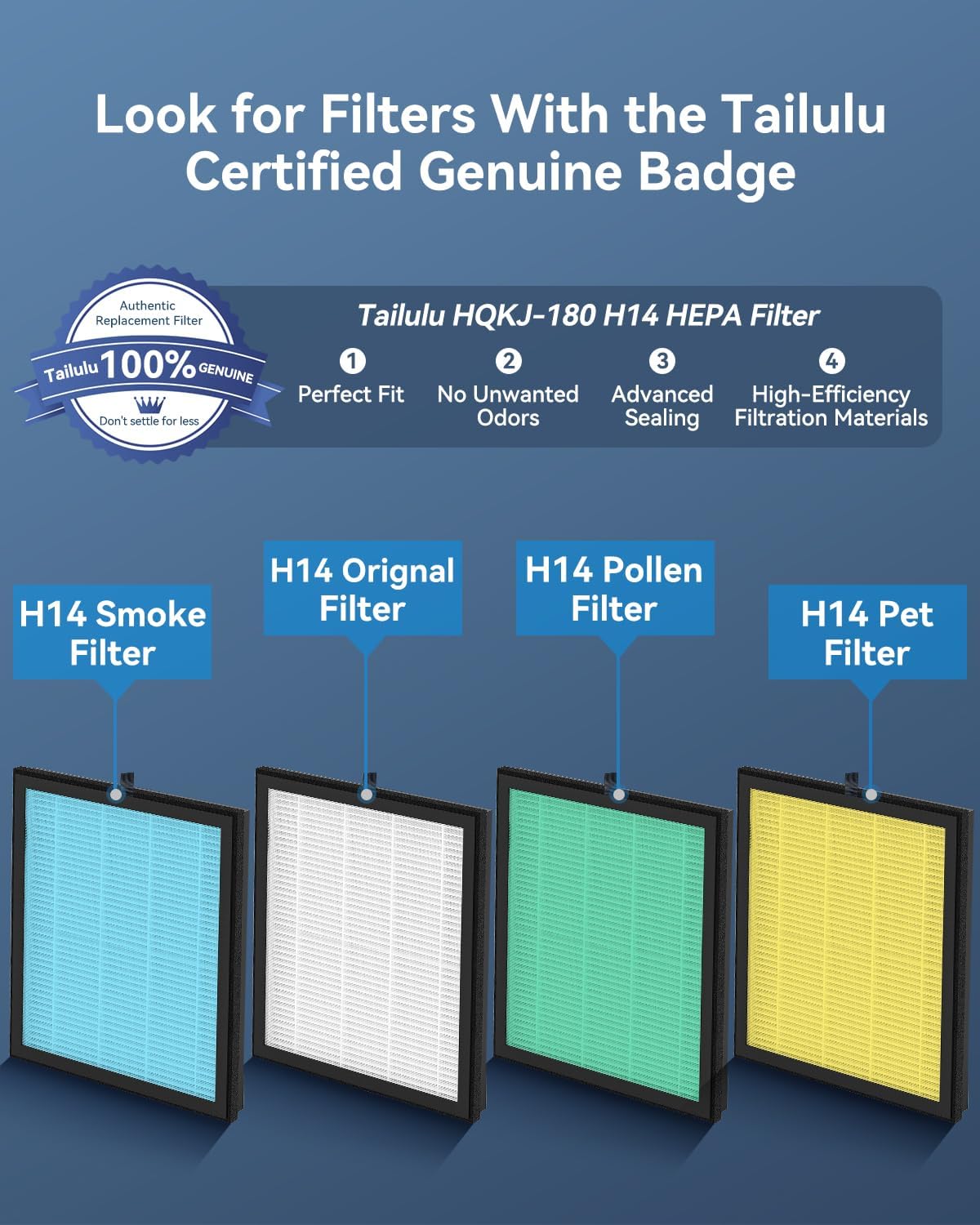 Tailulu HQKJ-180 Air Purifier - Smart Mode with PM2.5 Sensor & 20dB Sleep Mode for Large Rooms Up to 2200ft²