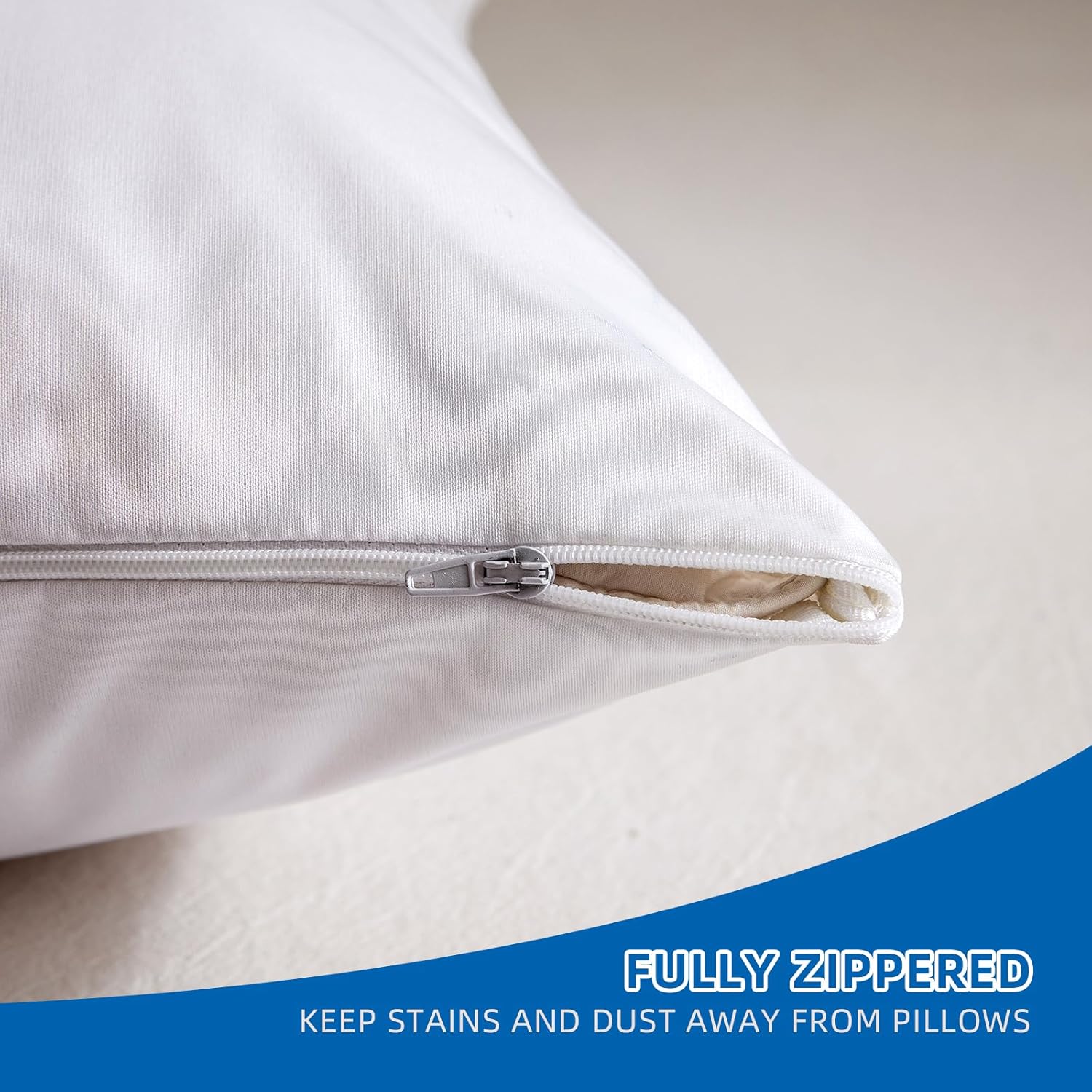 Skiennix Waterproof Pillow Protectors - Hypoallergenic Zippered Cases | Standard Size, 4 Pack