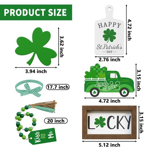 St. Patrick's Day Tiered Tray Decor set - 5 Pcs Shamrock Wooden Signs Lucky Decor Bead Garland, St. Patricks Day Decorations for Home Kitchen Table Party Decorations