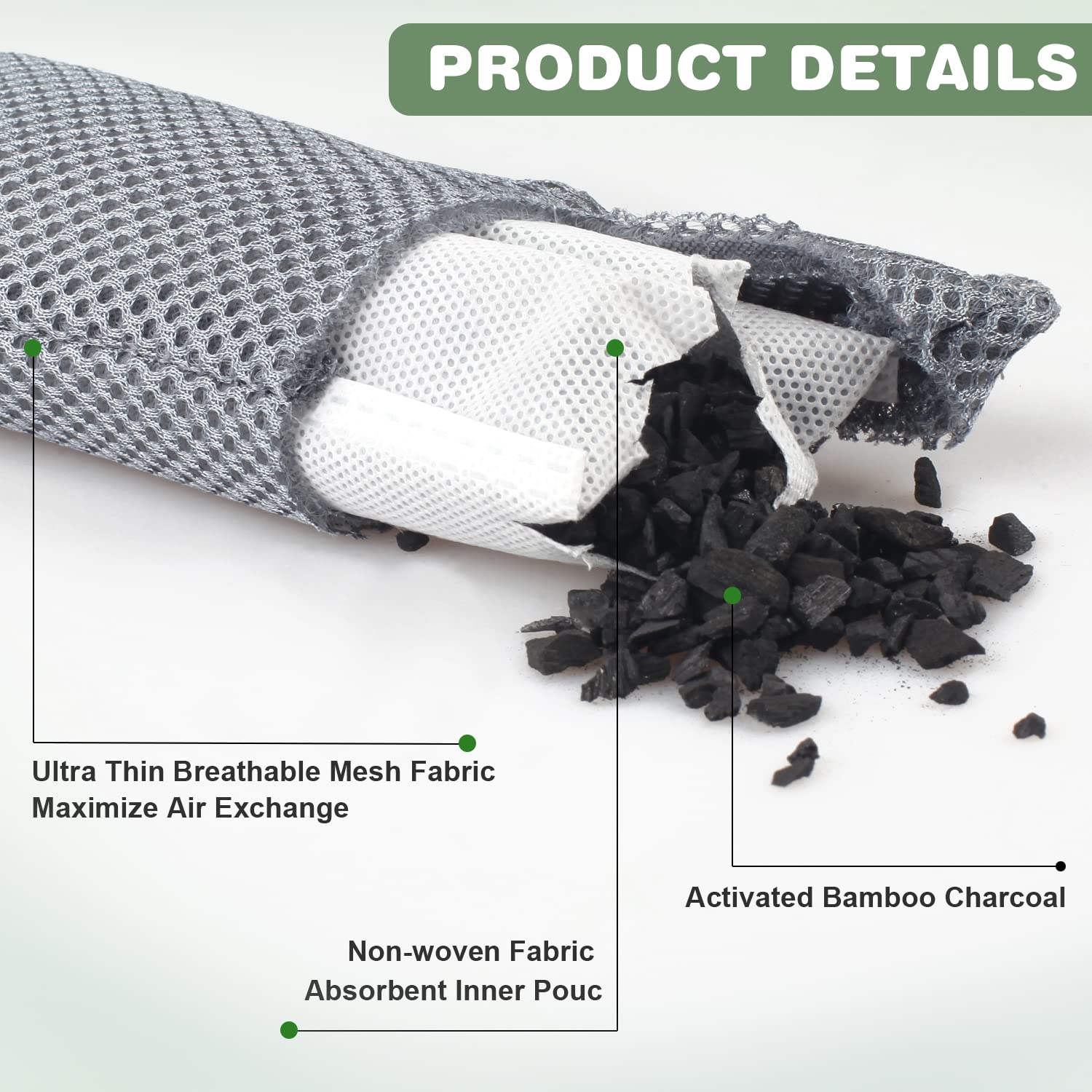 12 Pack Charcoal Shoe Deodorizer Bags inserts, Shoe Odor Eliminator,Drawer Deodorizers, Activated Charcoal Odor Absorber for Gym Bag, Car, Pet, Closet