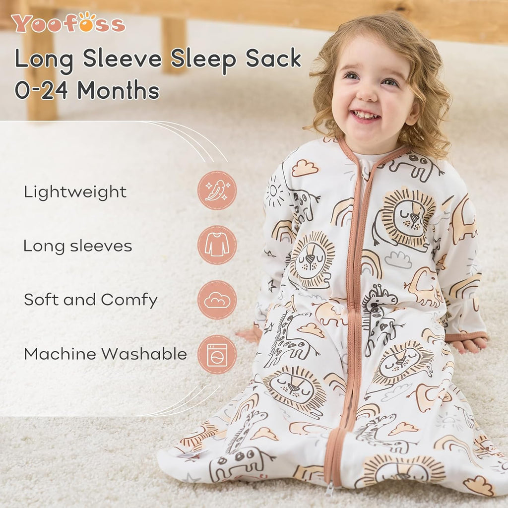 Yoofoss Baby Sleep Sack - 100% Cotton Long Sleeve Wearable Blanket for Infants 6-12 Months | 2-Way Zipper, 0.5 Tog