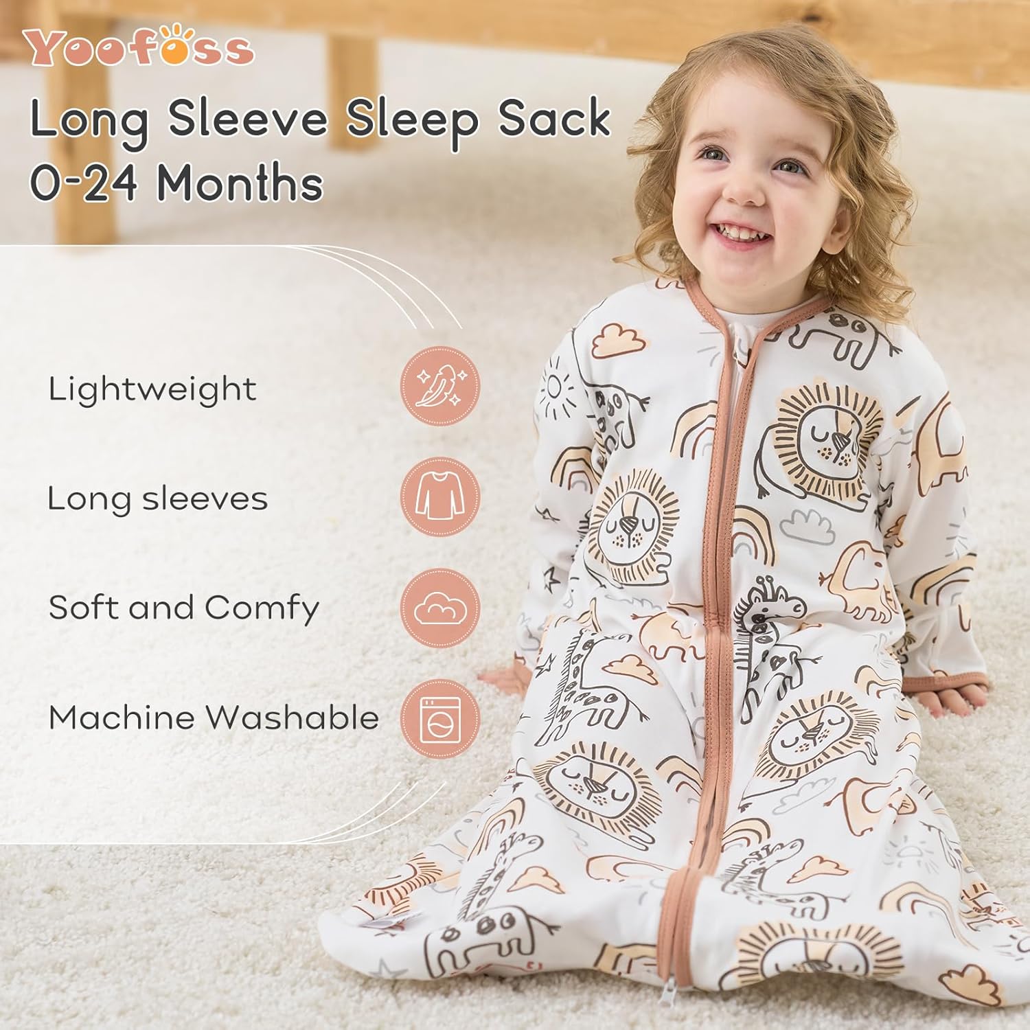 Yoofoss Baby Sleep Sack - 100% Cotton Long Sleeve Wearable Blanket for Infants 6-12 Months | 2-Way Zipper, 0.5 Tog