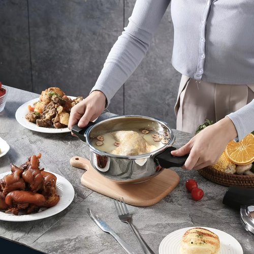 304 Stainless Steel Pressure Cooker, 7 Inch Quick Cooking Pot with Safety Valve, Mirror Polish Interior, Bakelite Handles