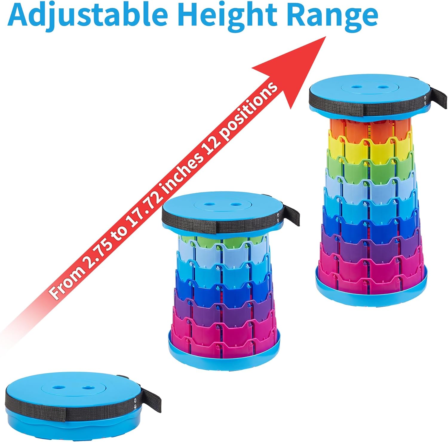 VECELO Telescoping Folding Stool - Portable Collapsible Design | 400lbs Capacity, Rainbow Blue