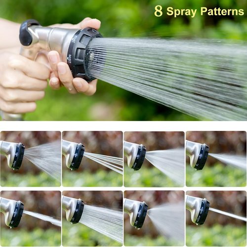 FANHAO Heavy Duty Metal Garden Hose Nozzle - 8 Spray Patterns for High Pressure Watering | Ideal for Lawns & Pets