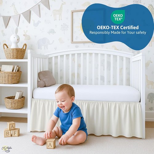 Cottington Lane Ivory Crib Skirt - 100% Natural Cotton, Soft & Durable Nursery Bedding | Fits Standard Cribs 28" x 52" with 14" Drop
