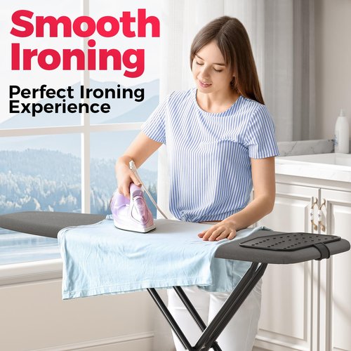 APEXCHASER Ironing Board, Compact Iron Board with Silicon Mat, Foldable Ironing Board with Heat Resistant Cover, 7 Height Adjustable, Space Saver Iron Board,13x43 Black