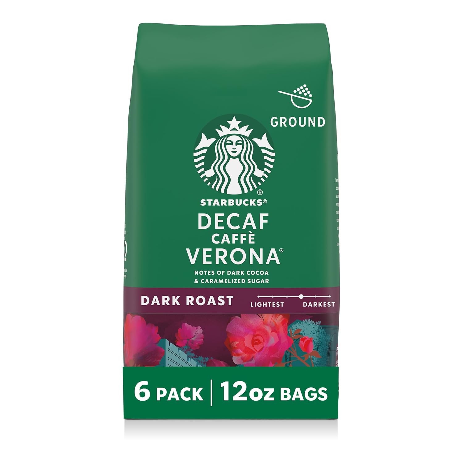 Starbucks Ground Coffee - Dark Roast Decaf Caffè Verona | Six 12 oz Bags for Hot or Iced Brew