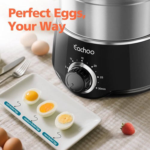 CACHOO 14-Egg Stainless Steel Hard Boiled Egg Cooker - Rapid Timer & Auto Shut Off | Compact & Dishwasher Safe, Black